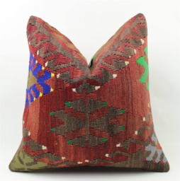 Handmade Kilim Pillow Cover Vintage Turkish Wool Cushion - 16x16 Inch