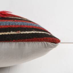 Handmade Turkish Kilim Pillow Embroidered Wool Cushion - 18''x18'' - thumbnail 4