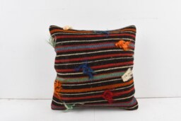 Handmade Turkish Kilim Pillow Embroidered Wool Cushion - 18''x18'' - thumbnail 1