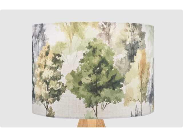 Handmade Lampshade Green Tree Watercolour Forest Fabric Drum, Woodland Nature Light Shade For Table/Floor Lamp Or Ceiling Pendant - image 1