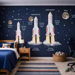 Rocket Ship Wall Decals With Moon & Stars - Space Nursery Decals, Peel & Stick Removable Reusable, Boys Bedroom/Playroom Decor - thumbnail 3