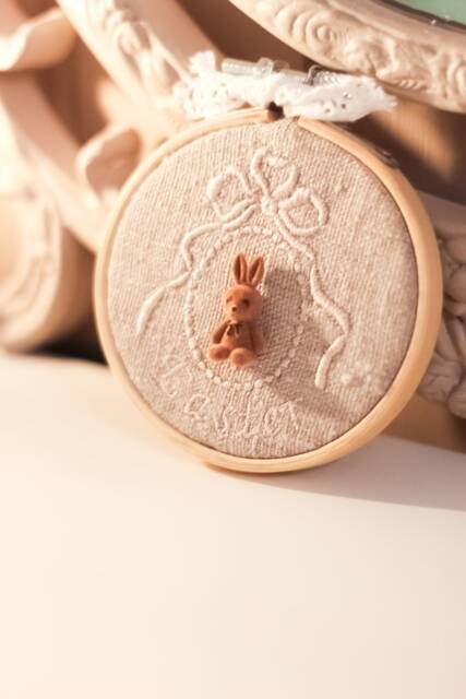 Custom Embroidery Hoop Art, Personalized Easter Basket Stuffers, Primitive Linen Ornament, Rustic Farmhouse Mantel Decor - image 1
