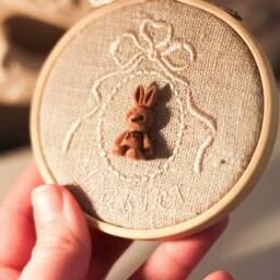 Custom Embroidery Hoop Art, Personalized Easter Basket Stuffers, Primitive Linen Ornament, Rustic Farmhouse Mantel Decor - thumbnail 2