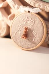 Custom Embroidery Hoop Art, Personalized Easter Basket Stuffers, Primitive Linen Ornament, Rustic Farmhouse Mantel Decor - thumbnail 1