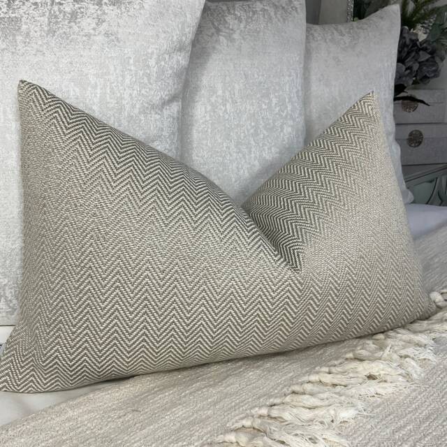 John Lewis & Partners Herringbone Fabric Geometric Design Cushion Cover Throw Pillow Mole Taupe Rectangle 12x20 - image 1