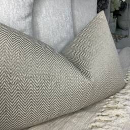 John Lewis & Partners Herringbone Fabric Geometric Design Cushion Cover Throw Pillow Mole Taupe Rectangle 12x20 - thumbnail 3