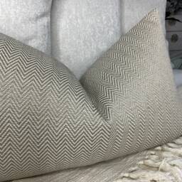 John Lewis & Partners Herringbone Fabric Geometric Design Cushion Cover Throw Pillow Mole Taupe Rectangle 12x20 - thumbnail 4