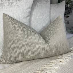 John Lewis & Partners Herringbone Fabric Geometric Design Cushion Cover Throw Pillow Mole Taupe Rectangle 12x20 - thumbnail 1