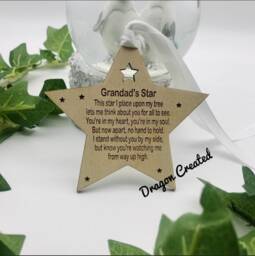 Personalised Memorial Star Keepsake Engraved Wooden Bauble, Loved One Bauble - thumbnail 1