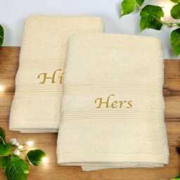 Personalised Bath Towels - His & Hers Cream Gift Set Couples Names Each Embroidered Pair Of Bathing - thumbnail 2