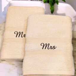 Personalised Bath Towels - His & Hers Cream Gift Set Couples Names Each Embroidered Pair Of Bathing - thumbnail 4