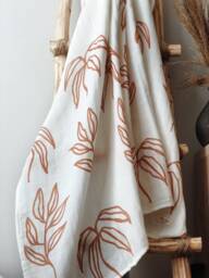 Muslin Baby Swaddle - Autumn Leaves, Organic Cotton & Bamboo, 120x120 cm - thumbnail 1