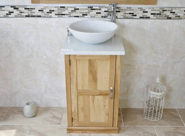 Cloakroom Bathroom Vanity Unit Cabinet Oak Quartz Marble Stone Wash Basin 309Wqsbc - image 1