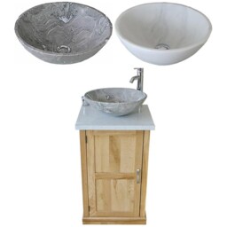 Cloakroom Bathroom Vanity Unit Cabinet Oak Quartz Marble Stone Wash Basin 309Wqsbc - thumbnail 2
