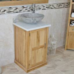 Cloakroom Bathroom Vanity Unit Cabinet Oak Quartz Marble Stone Wash Basin 309Wqsbc - thumbnail 3