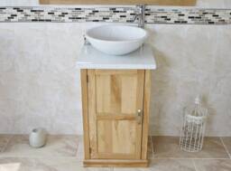 Cloakroom Bathroom Vanity Unit Cabinet Oak Quartz Marble Stone Wash Basin 309Wqsbc - thumbnail 1