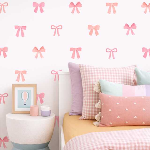 Bow Wall Decals - Reusable & Removable Pink Stickers, Kids Decal, Girl Nursery Decor - image 1