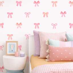 Bow Wall Decals - Reusable & Removable Pink Stickers, Kids Decal, Girl Nursery Decor - thumbnail 1