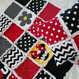 Personalized Mouse Baby Rag Quilt Red, Black & White Nursery Blanket - thumbnail 3