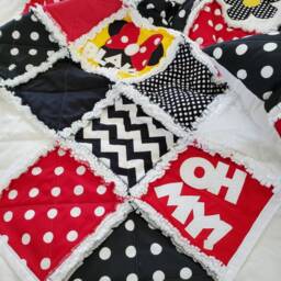 Personalized Mouse Baby Rag Quilt Red, Black & White Nursery Blanket - thumbnail 4