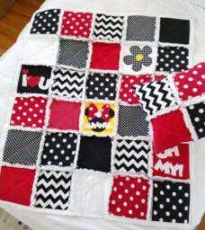 Personalized Mouse Baby Rag Quilt Red, Black & White Nursery Blanket - thumbnail 1