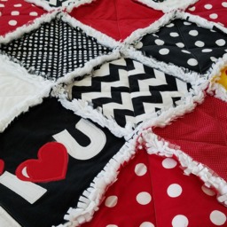 Personalized Mouse Baby Rag Quilt Red, Black & White Nursery Blanket - thumbnail 2