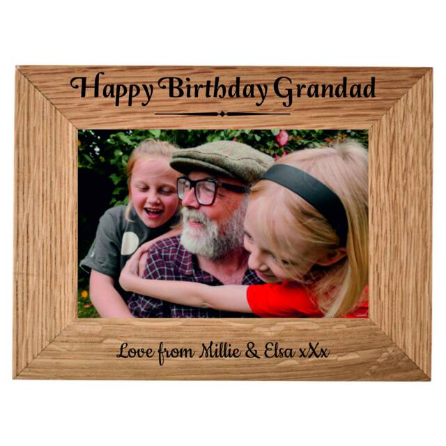 Personalised Engraved Happy Birthday Photo Frame - Landscape Or Portrait For Him Grandad Grampy Stepdad Dad Daddy Custom Gift Present