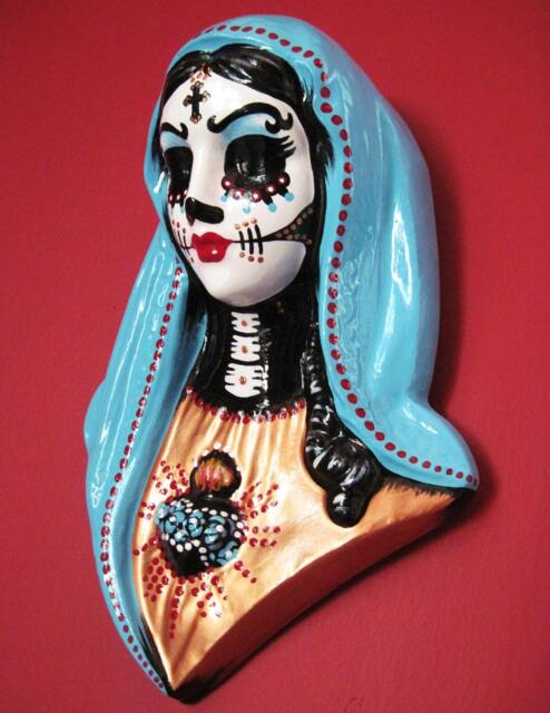 Day Of The Dead Virgin Mary Wall Hanging Bust Sculpture - Custom By Illustrated Ink Choose Your Own Colors - image 1