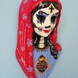 Day Of The Dead Virgin Mary Wall Hanging Bust Sculpture - Custom By Illustrated Ink Choose Your Own Colors - thumbnail 4