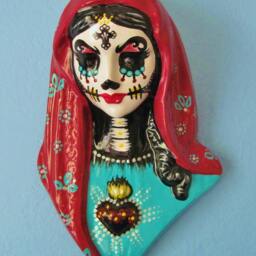 Day Of The Dead Virgin Mary Wall Hanging Bust Sculpture - Custom By Illustrated Ink Choose Your Own Colors - thumbnail 3