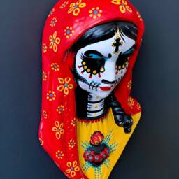 Day Of The Dead Virgin Mary Wall Hanging Bust Sculpture - Custom By Illustrated Ink Choose Your Own Colors - thumbnail 2