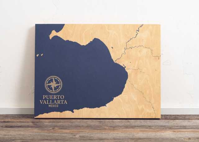Puerto Vallarta, Mexico Map - Engraved Wood Coastal Chart Wall Art Sign, Beach Home Decor Vacation Nautical Print, Unique Personalized Gift - image 1