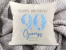 90Th Birthday Cushion, Birthday Gift For Him, Gifts Men, Personalised 90Th, Age Gift, Gift Grandad, For Friend - thumbnail 1
