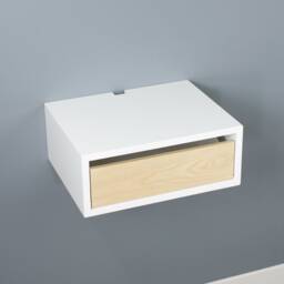 Contemporary Nightstand, Lacquer Coating High End Finish Floating Side Table, Bedside Wall Mount Night Stand With A Door - thumbnail 3