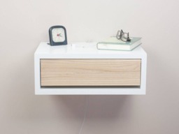 Contemporary Nightstand, Lacquer Coating High End Finish Floating Side Table, Bedside Wall Mount Night Stand With A Door - thumbnail 1
