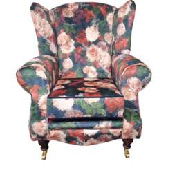 Queen Anne Wingback Chair Floral Velvet Fireside Accent Chair - thumbnail 2