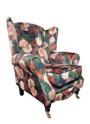 Queen Anne Wingback Chair Floral Velvet Fireside Accent Chair - thumbnail 1