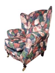 Queen Anne Wingback Chair Floral Velvet Fireside Accent Chair - thumbnail 3