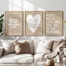Beige Bedroom Art Prints Set Love You, Pyjamas, Night - thumbnail 2