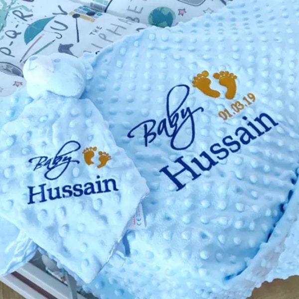 Personalised Baby Blanket & Comforter Set - Name Embroidery Popcorn - image 1