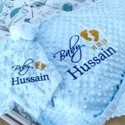 Personalised Baby Blanket & Comforter Set - Name Embroidery Popcorn - thumbnail 1