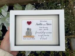Custom Aunt & Niece Pebble Art Handmade Driftwood Quilled Heart Gift, Personalised Picture - thumbnail 1