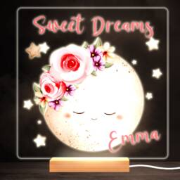 Sweet Dreams Floral Moon Colourful Square Personalised Gift Led Lamp Night Light - Bedroom