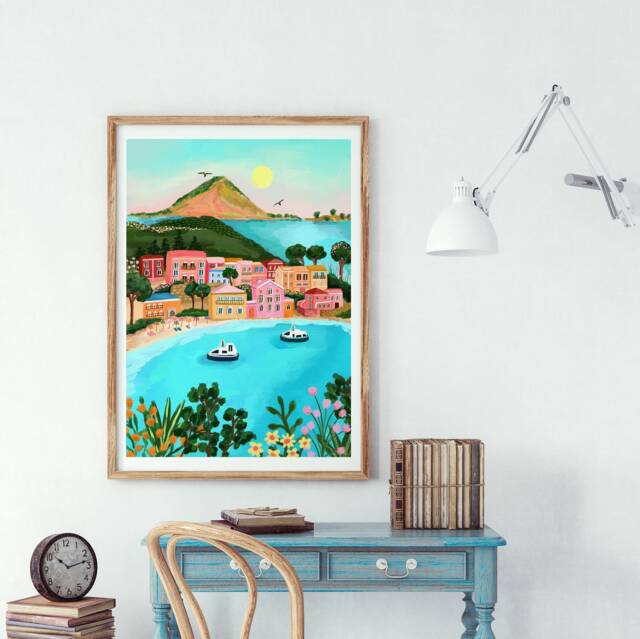 Kefalonia Print, Greece Poster, Illustrated Travel A5/A4 A3 A2 A1 - image 1