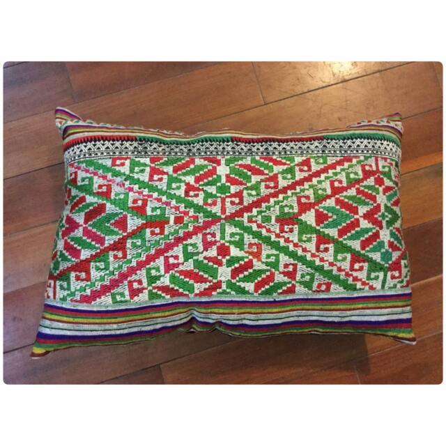 Vintage Handmade Tribal White Thai Textile Silk Cotton Pillow Cover - image 1