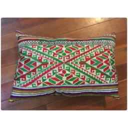 Vintage Handmade Tribal White Thai Textile Silk Cotton Pillow Cover - thumbnail 1