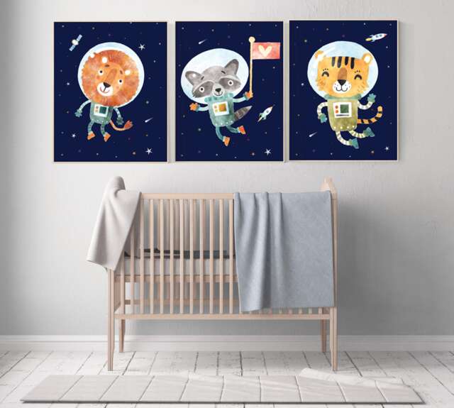 Space Animal Nursery Decor Outer Boys Room Wall Art - image 1