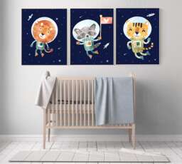 Space Animal Nursery Decor Outer Boys Room Wall Art - thumbnail 1