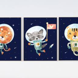 Space Animal Nursery Decor Outer Boys Room Wall Art - thumbnail 2