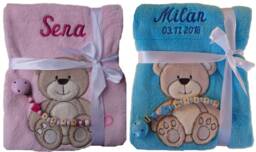 Baby Blanket Embroidered With Name + Pacifier Chain Gift Baby Baptism Birth Pink Turquoise Teddy Personalized Date Children's